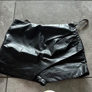 Black Faux Leather Skort